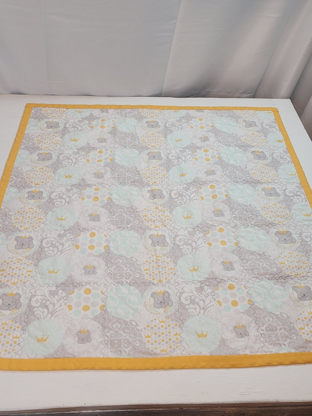Baby Patchwork Quilted Crib Blanket - Yellow and Gray